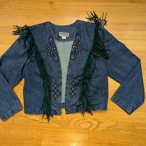 Wanted by Beads Beautiful fringe denim jacket sz M western cowgirlcore 90s